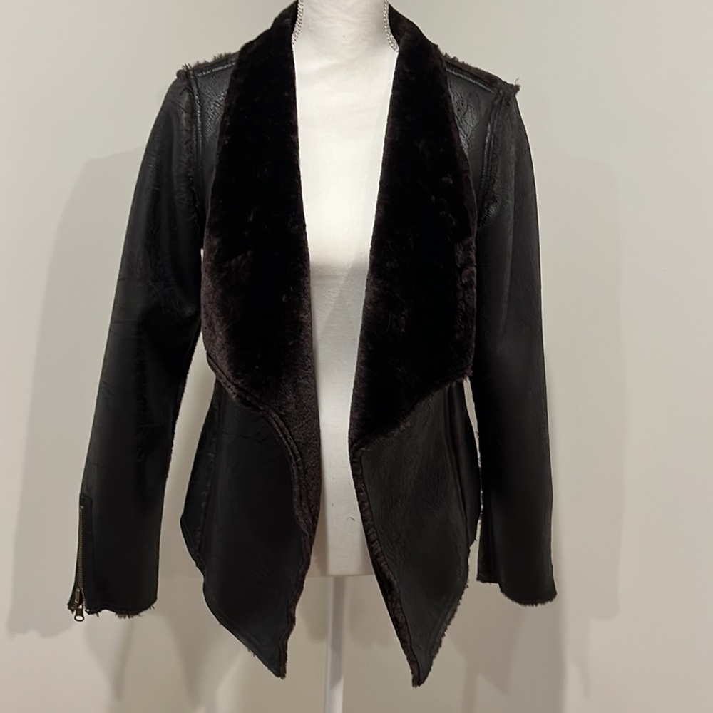 Sanctuary Brown faux fur and faux leather jacket